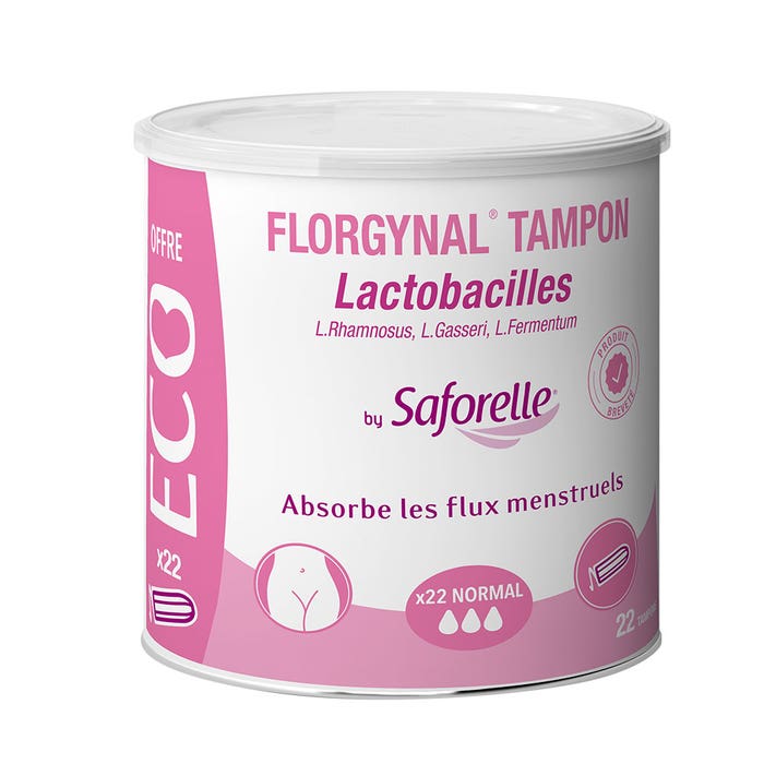 Florgynal Tampon Probiotico Regular X22 x22 Florgynal Compacto Normal sin aplicador ECO Saforelle