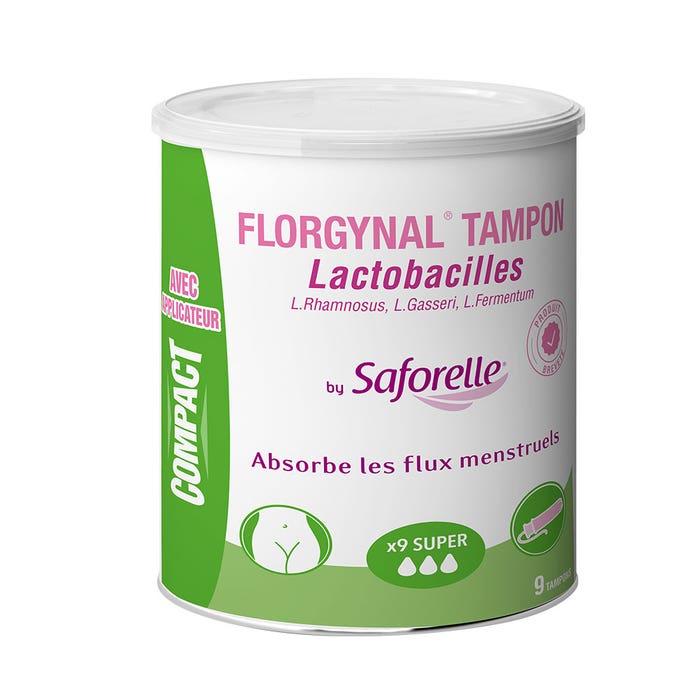 Tampones con Lactobacillus para la menstruación X9 Florgynal Compact Super con aplicador Saforelle
