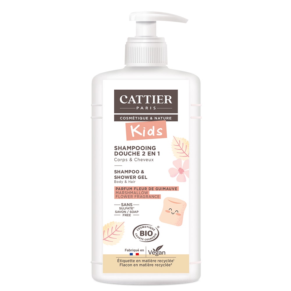 Cattier Gel ducha champú desenredante 2 en 1 perfume flor de malvavisco 500ml