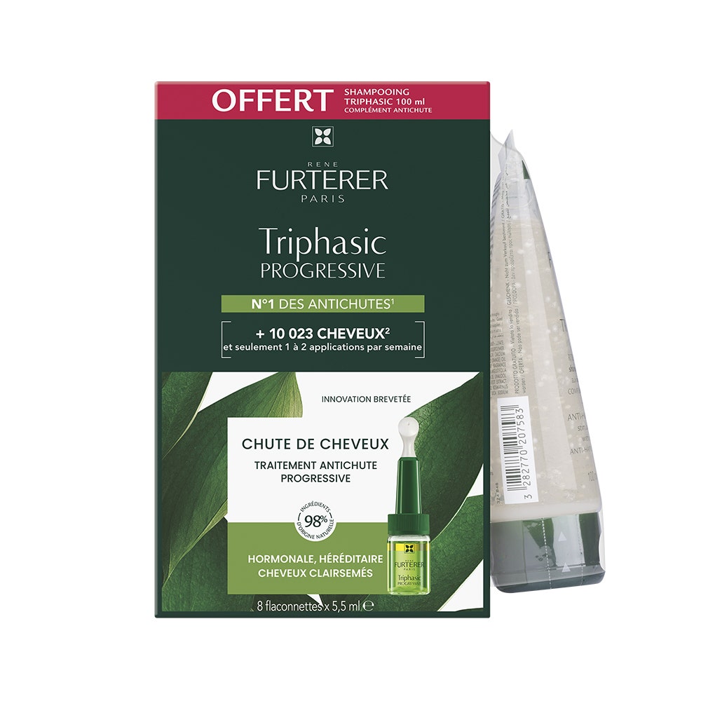 René Furterer Triphasic Progressive sérum anticaída + champú estimulante 8 frascos de 5,5ml
