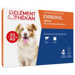 Clement-Thekan Fiprokil Anti-Puces Anti-Tiques Chien 20-40kg 4 Pipettes 2.68 ml x 4 pipetas