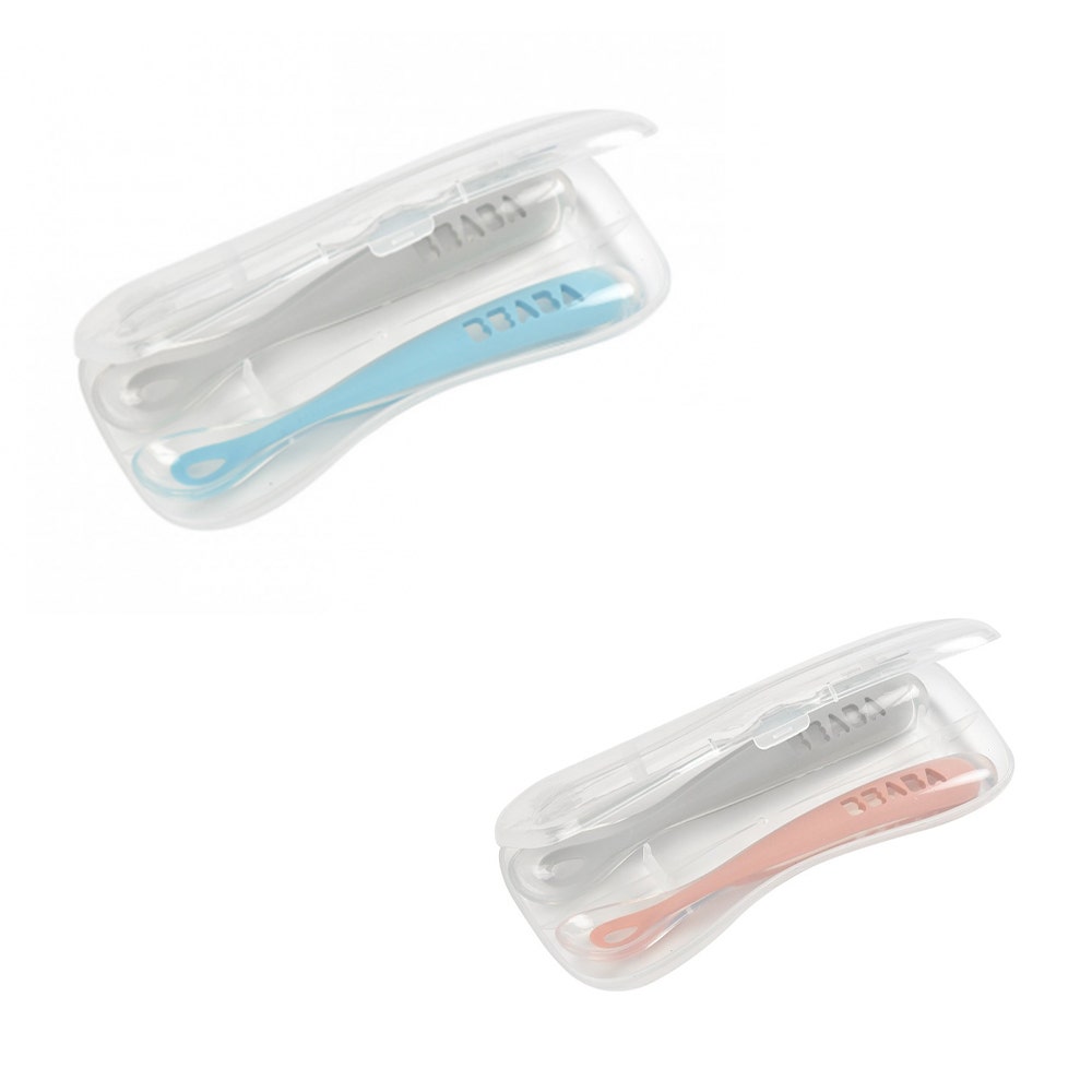 Beaba Juego de 2 cucharas de silicona para bebés con estuche