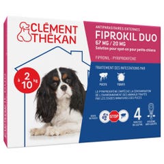 Clement-Thekan Fiprokil FIprokil Duo Flea &amp; Tick Control Perro 2-10kg 4 Pipetas Chien 2-10kg 0.67ml x4 pipetas