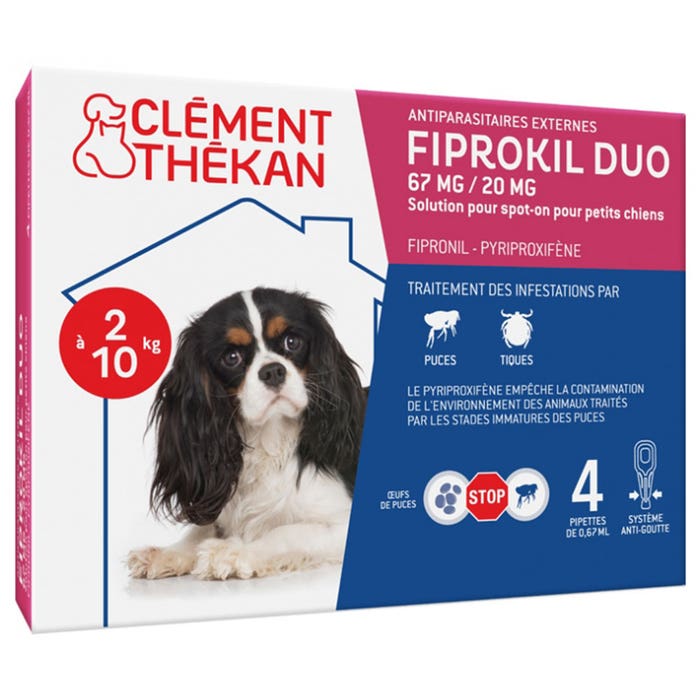 Clement-Thekan Fiprokil FIprokil Duo Flea & Tick Control Perro 2-10kg 4 Pipetas Chien 2-10kg 0.67ml x4 pipetas