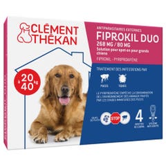 Clement-Thekan Fiprokil FIprokil Duo Control de Pulgas y Garrapatas para Perros 20-40kg 4 Pipetas Chien 10-20kg 2.68ml x4 pipetas
