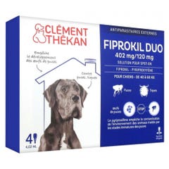 Clement-Thekan Fiprokil FIprokil Duo Control de Pulgas y Garrapatas para Perros 40-60kg 4 Pipetas Chien 10-20kg 4.02ml x4 pipetas