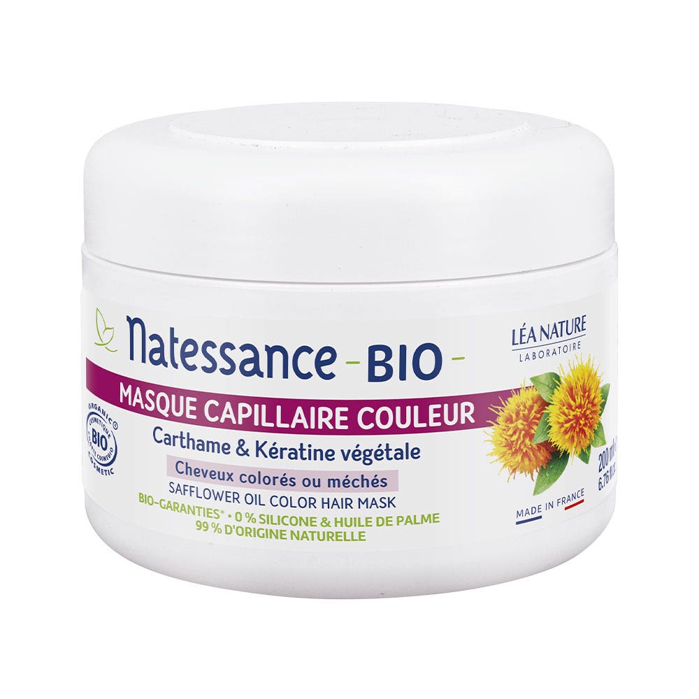 Natessance Mascarilla Capilar Colorante - Cartharme Bio &amp; Queratina Vegetal Cabello teñido o con mechas 200 ml