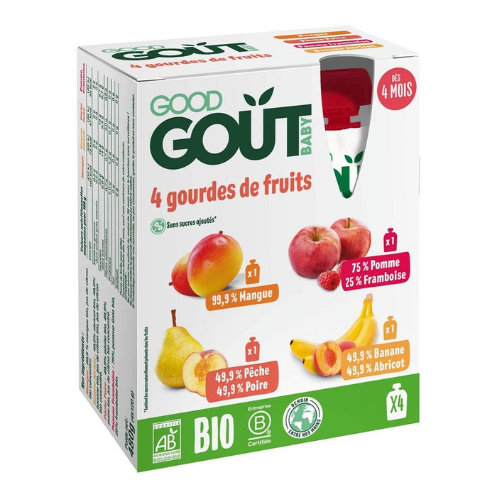Good Gout Gourdes de fruits Bio Bébé dès 4 mois 4x120g