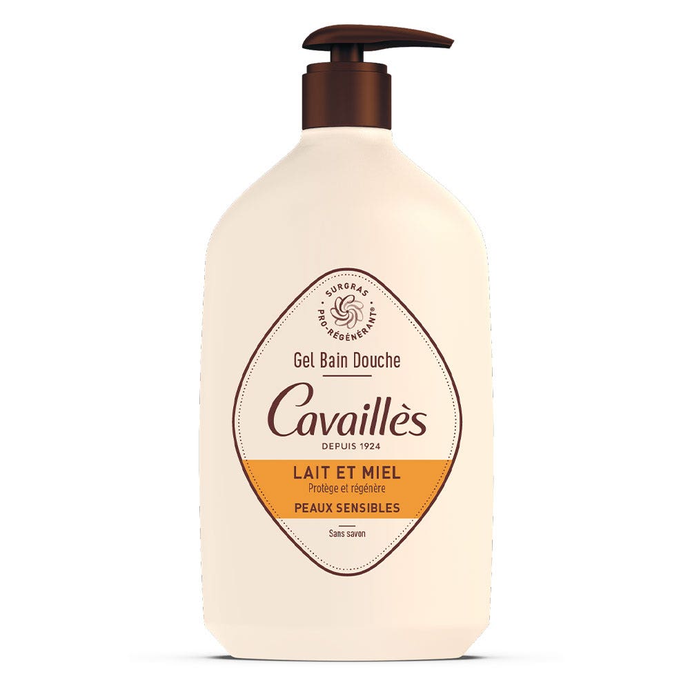 Cavaillès Gel de baño y ducha de leche y miel Piel sensible 1L
