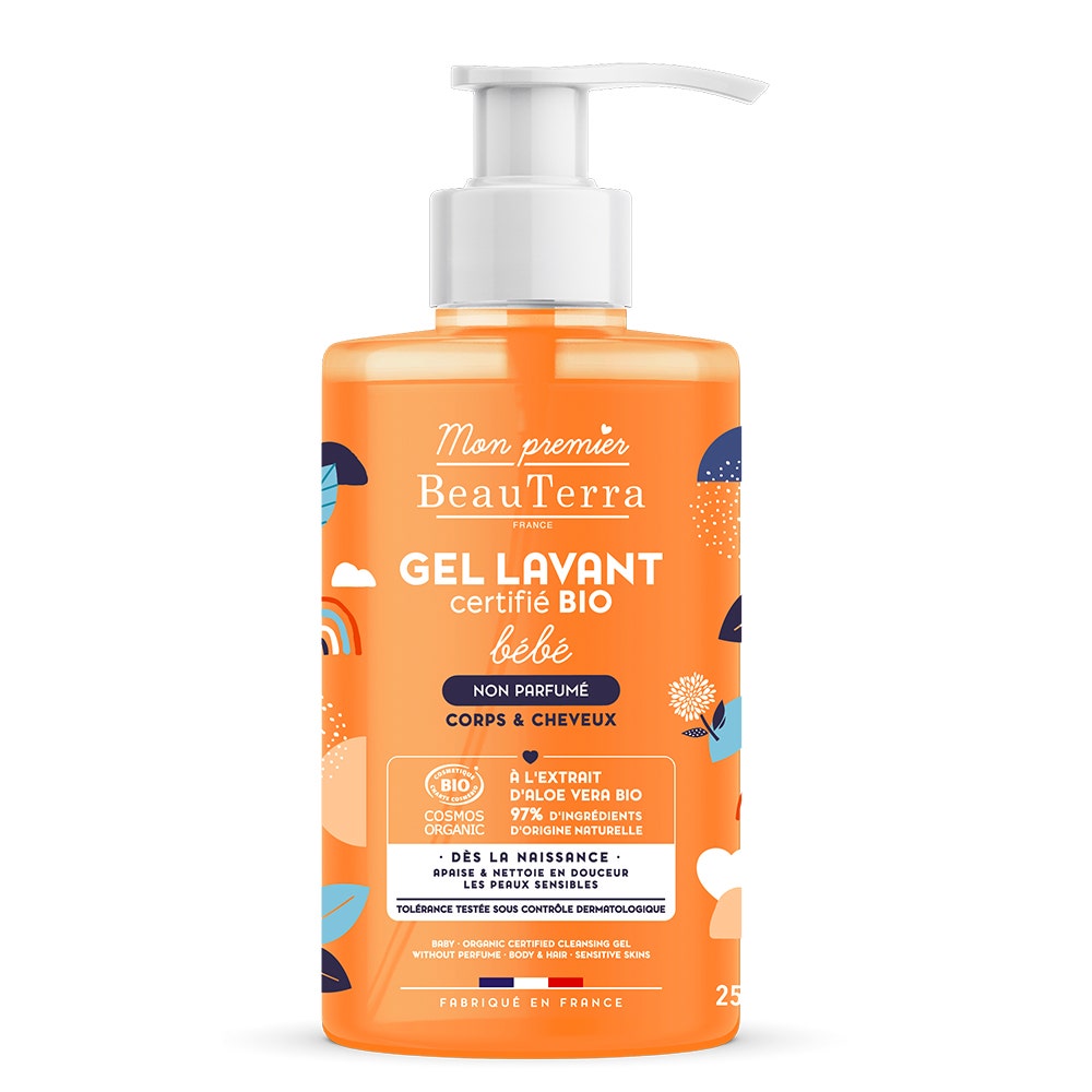 Beauterra Gel limpiador Bebe Bio piel sensible, cuerpo y cabello 250 ml