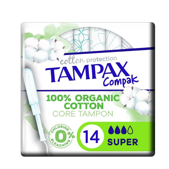 Almohadillas Compack Cotton Protect Super x14 Algodón orgánico Tampax