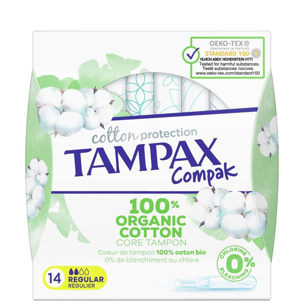 Tampax Protectores de flujo Compack Algodón Regulier Algodón orgánico x14