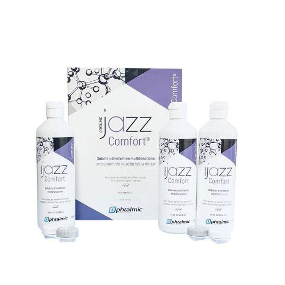 Ophtalmic Comfort Jazz Solución multifuncional para lentes de contacto blandas Ojos sensibles 3x360ml