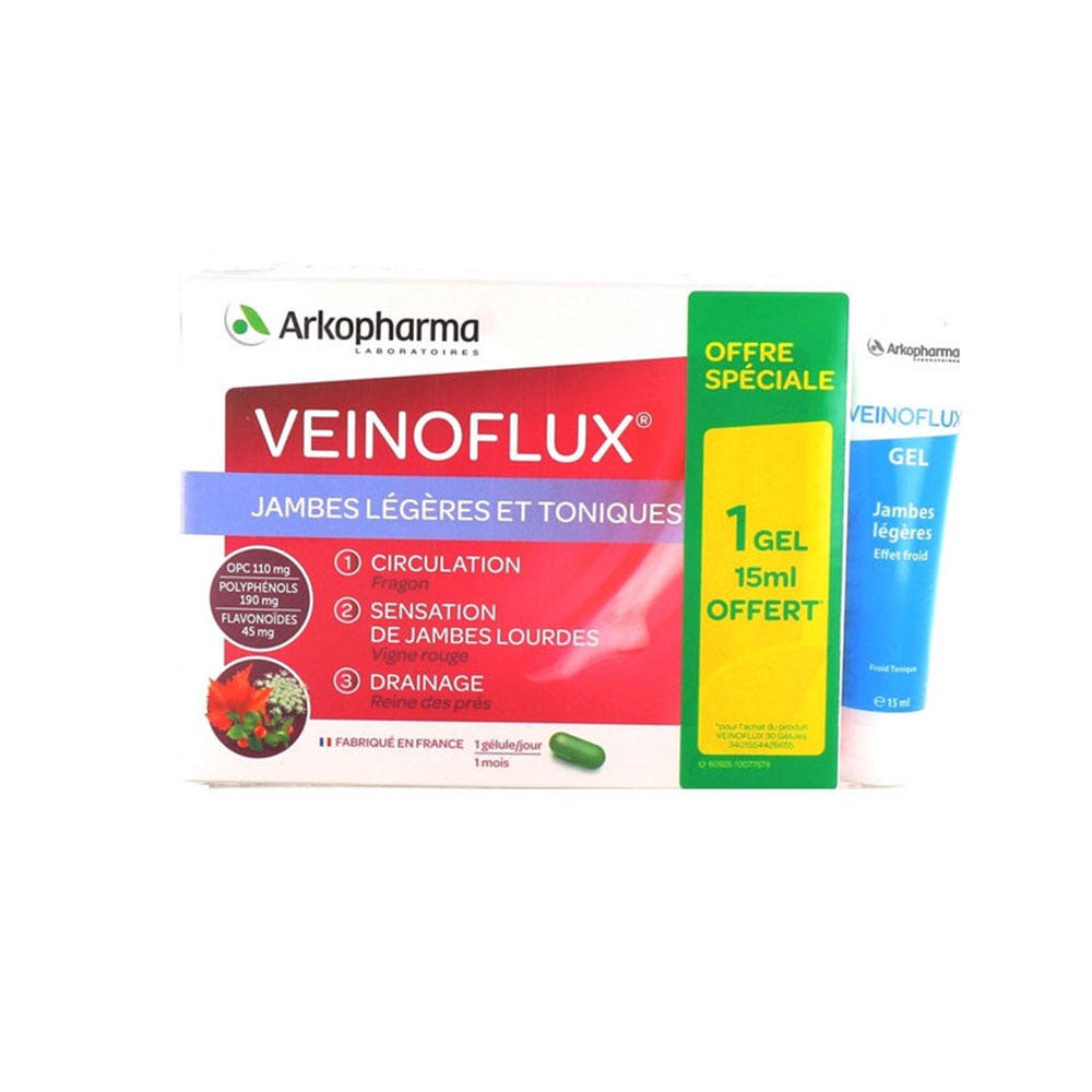 Arkopharma Veinoflux Complementos alimenticios piernas ligeras + Gel efecto frío gratis