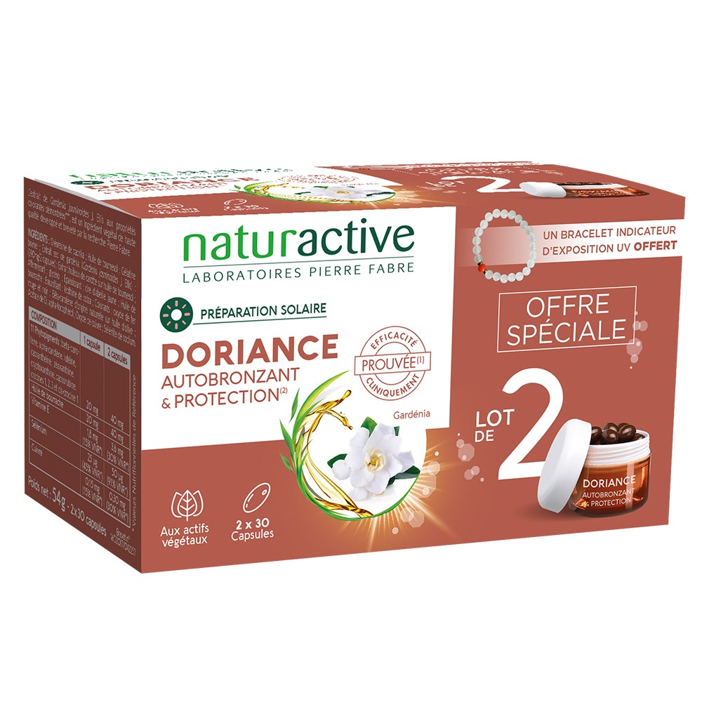 Naturactive Doriance autobronceador gardenia 2x30 cápsulas + pulseras de regalo