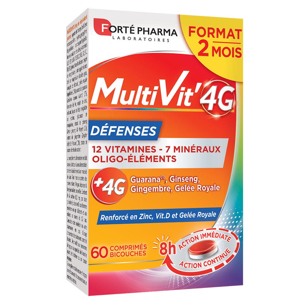 Forté Pharma MultiVit'4G Multivitaminas y defensas con zinc y vitamina D 60 comprimidos