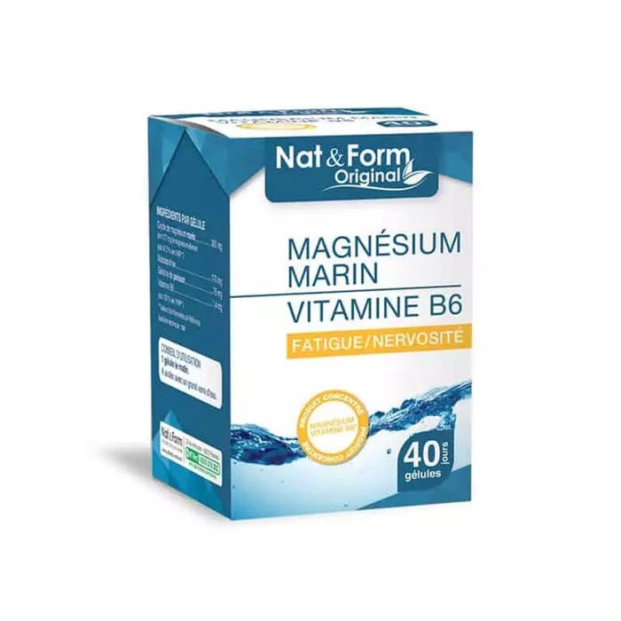 Nat&Form Nat&form Magnesium Marin + Vitamine B6 40 Gelules fatiga, nerviosismo 40 Gélules