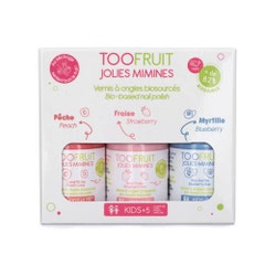 Toofruit Jolies Mimines Lote de 3 esmaltes de uñas Biosource: Melocotón, Fresa, Arándano 3 unidades