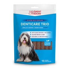 Clement-Thekan Denticare Trio Denticare Trio Tiras masticables para perros de más de 30 kg Favorece la higiene bucal 15 tiras