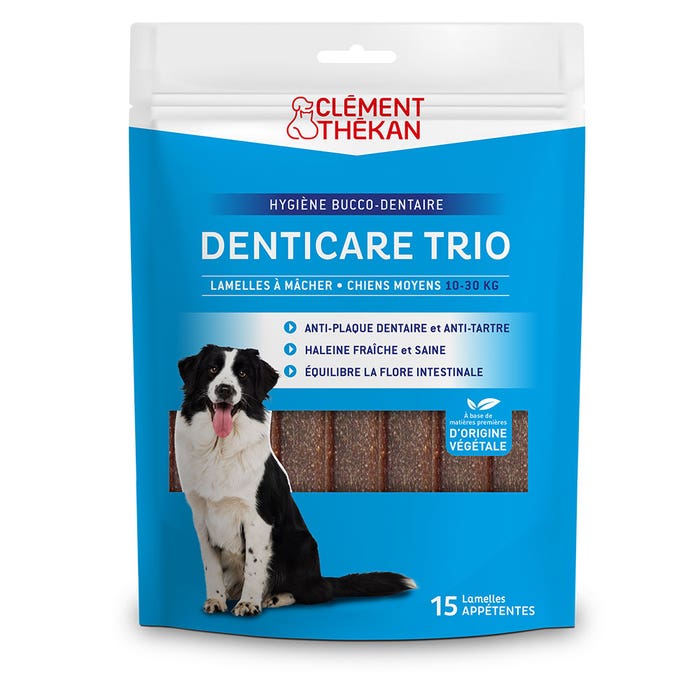 Clement-Thekan Denticare Trio Denticare Trio tiras masticables para perros de 10 a 30 kg Favorece la higiene bucal 15 tiras