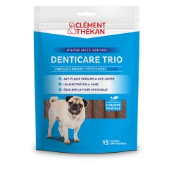 Clement-Thekan Denticare Trio Denticare Trio Láminas masticables para perros de 5 a 10 kg Favorece la higiene bucal 15 tiras