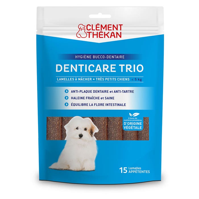 Clement-Thekan Denticare Trio Denticare Trio Fichas masticables para perros de menos de 5 kg Favorece la higiene bucal 15 tiras