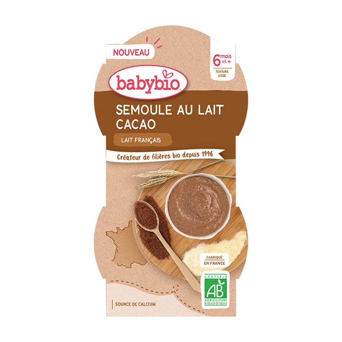 Sémola con cacao Leche de vaca 225g 6 meses + Babybio
