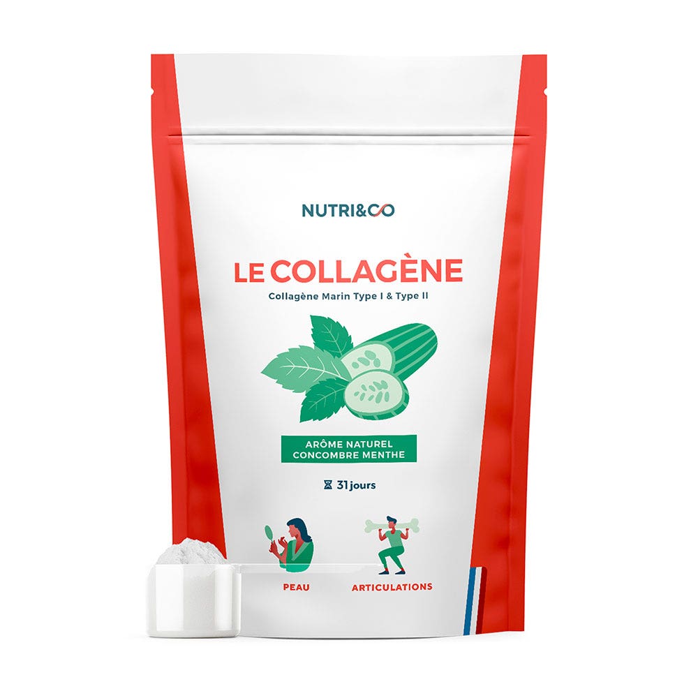 NUTRI&CO Colágeno Marino Patentado Tipos 1 y 2 en Polvo Piel firme Sabor pepino 190g