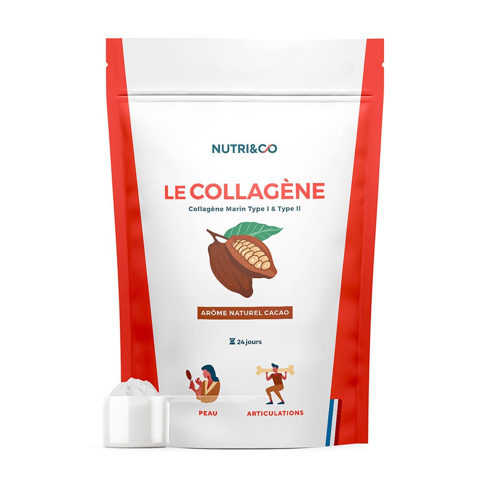 NUTRI&CO Colágeno Marino Patentado Tipos 1 y 2 en Polvo Piel Firme Sabor Cacao 240g
