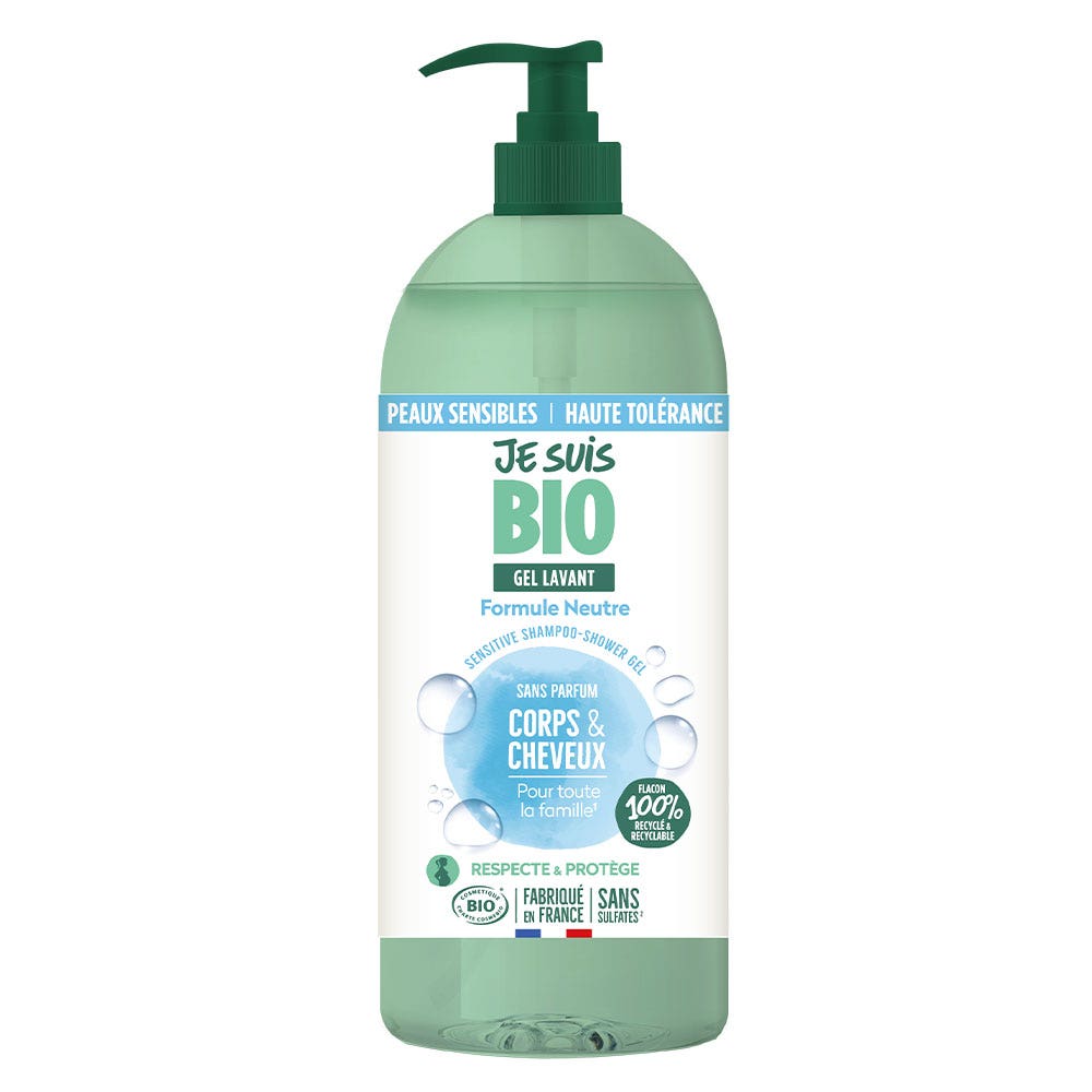 Je suis Bio Gel de ducha ecológico sin perfume Cuerpo y cabello Piel sensible 1L