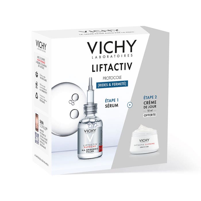 Vichy Liftactiv Supreme Protocolo Antiarrugas y Reafirmante HA Filler Serum 30ml + Mini Crema de Día 15ml de Cortesía