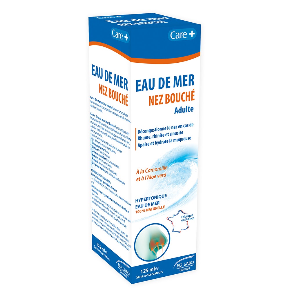 Care+ Agua de Mar Hipertónica de Camomila y Aloe Vera para Nariz Tapada 125 ml