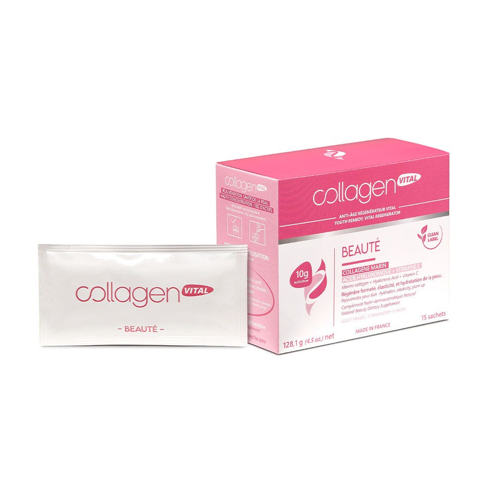 Vita Recherche Collagen Vital Power Colágeno marino belleza sabor fresa 15 sobres