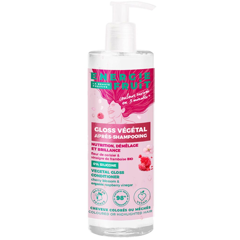 Energie Fruit Brillo vegetal para después del champú con vinagre de frambuesa bio y flor de cerezo Cabello teñido o con mechas 300 ml