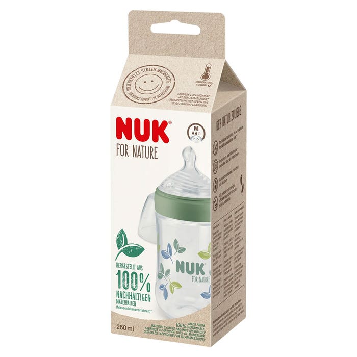 Biberón de eucalipto 260 ml For Nature Talla M de 6 a 18 meses Nuk