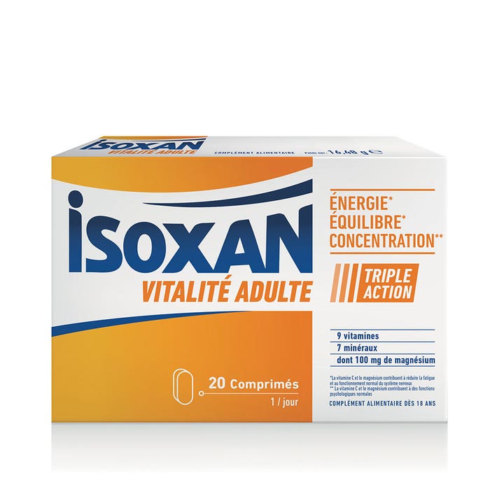 Adulte 20 Comprimidos 20 Comprimes Energie, équilibre et concentration Isoxan