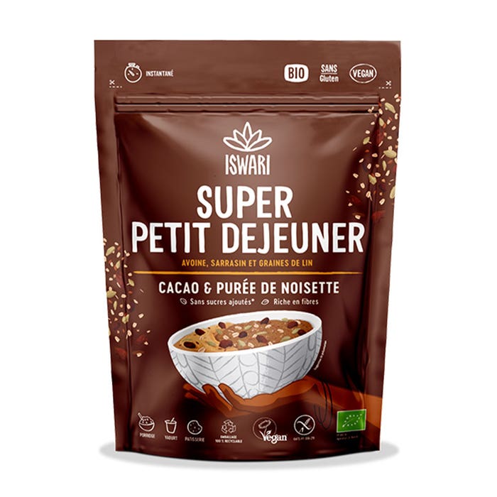 Super Desayuno Puré Ecológico de Cacao y Avellanas 360g Super Petit Déjeuner Iswari