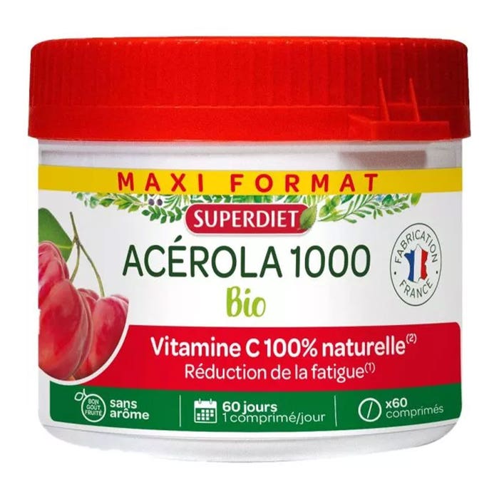 Acerola 1000 ecológica 60 comprimidos masticables Vitamina C natural Superdiet
