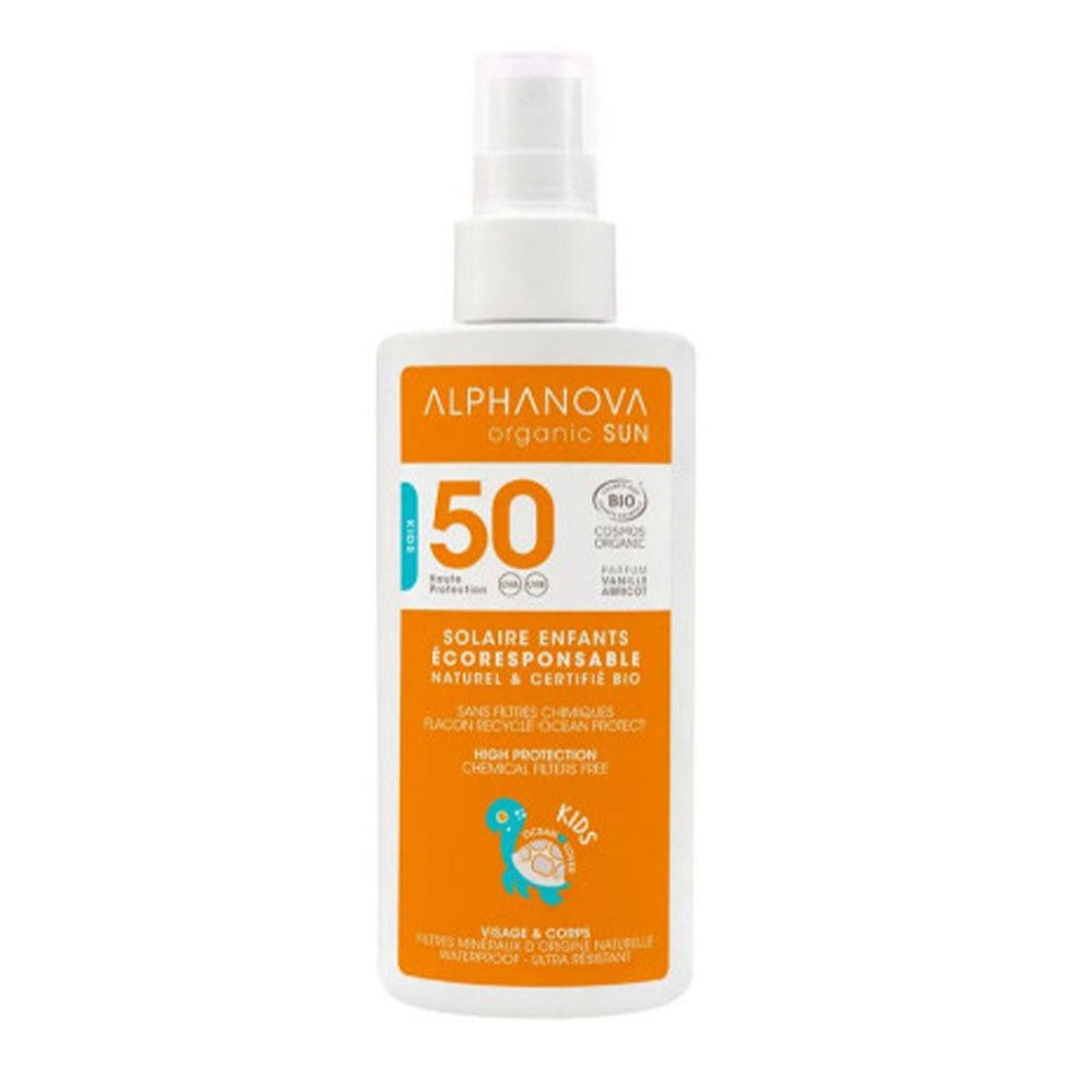 Alphanova Organic Sun Leche solar infantil SPF50 bio aroma vainilla albaricoque 125 ml