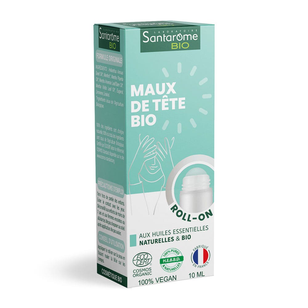 Santarome Roll-On Dolor de cabeza orgánico Con Aceites Esenciales 10 ml