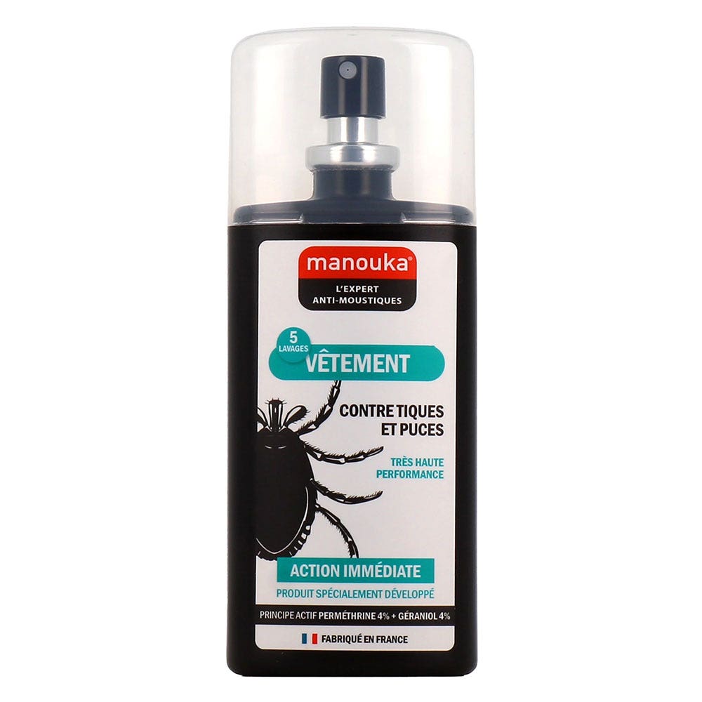 Manouka Spray antipulgas y garrapatas para la ropa Acción inmediata 75 ml