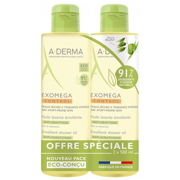 A-Derma Exomega Control Aceite limpiador emoliente biodegradable 2x500ml