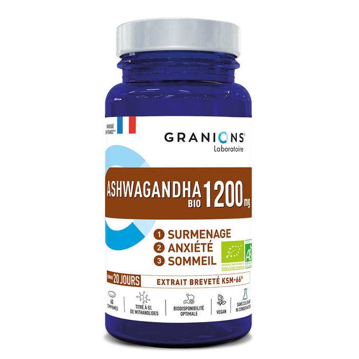 Granions Ashwagandha orgánica 1200 mg Exceso de trabajo, ansiedad y sueño 60 comprimidos