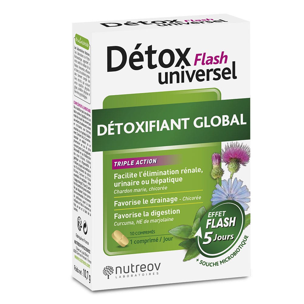Nutreov Detox Universel Triple acción 10 comprimidos Detox Flash 5 días Flash 10 comprimés