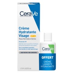 Cerave Crema facial hidratante SPF30 52ml + Crema limpiadora 20ml pieles normales a secas