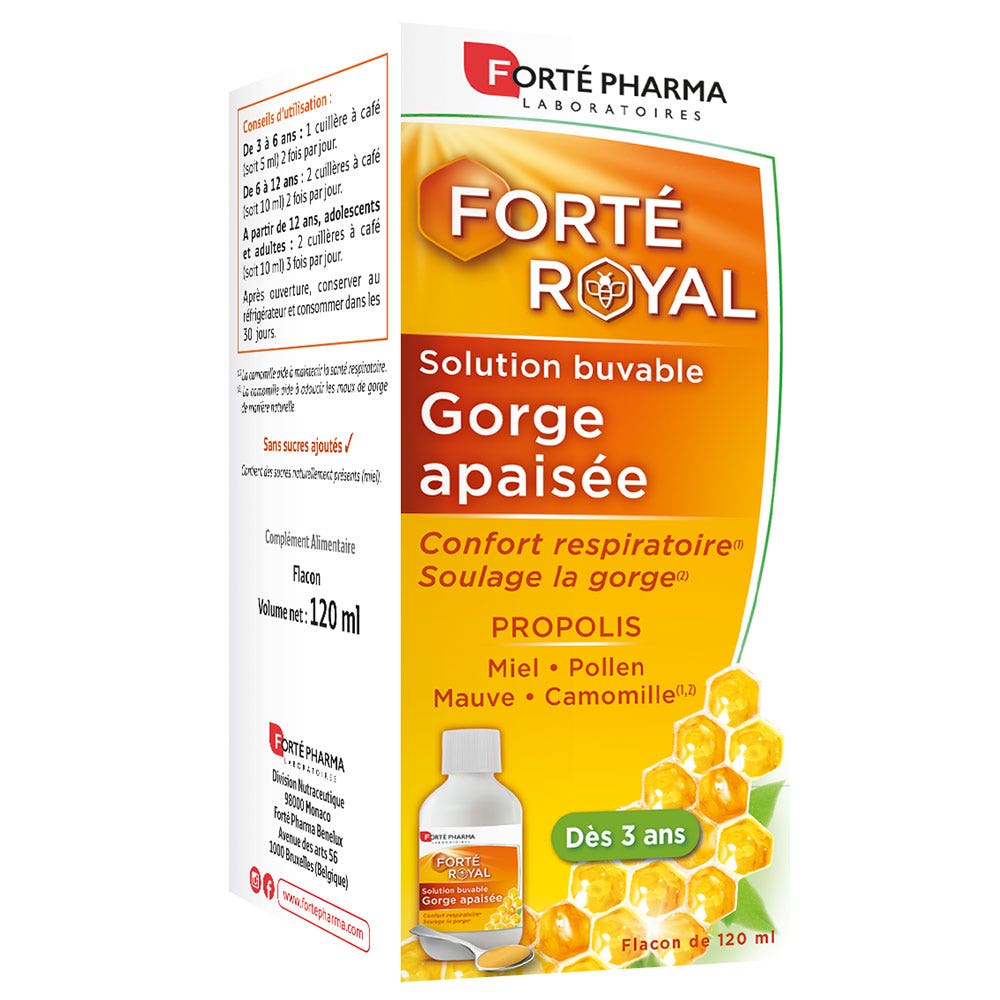 Forté Pharma Forté Real Solución bebible garganta aliviada a partir de 3 años sabor caramelo 120 ml