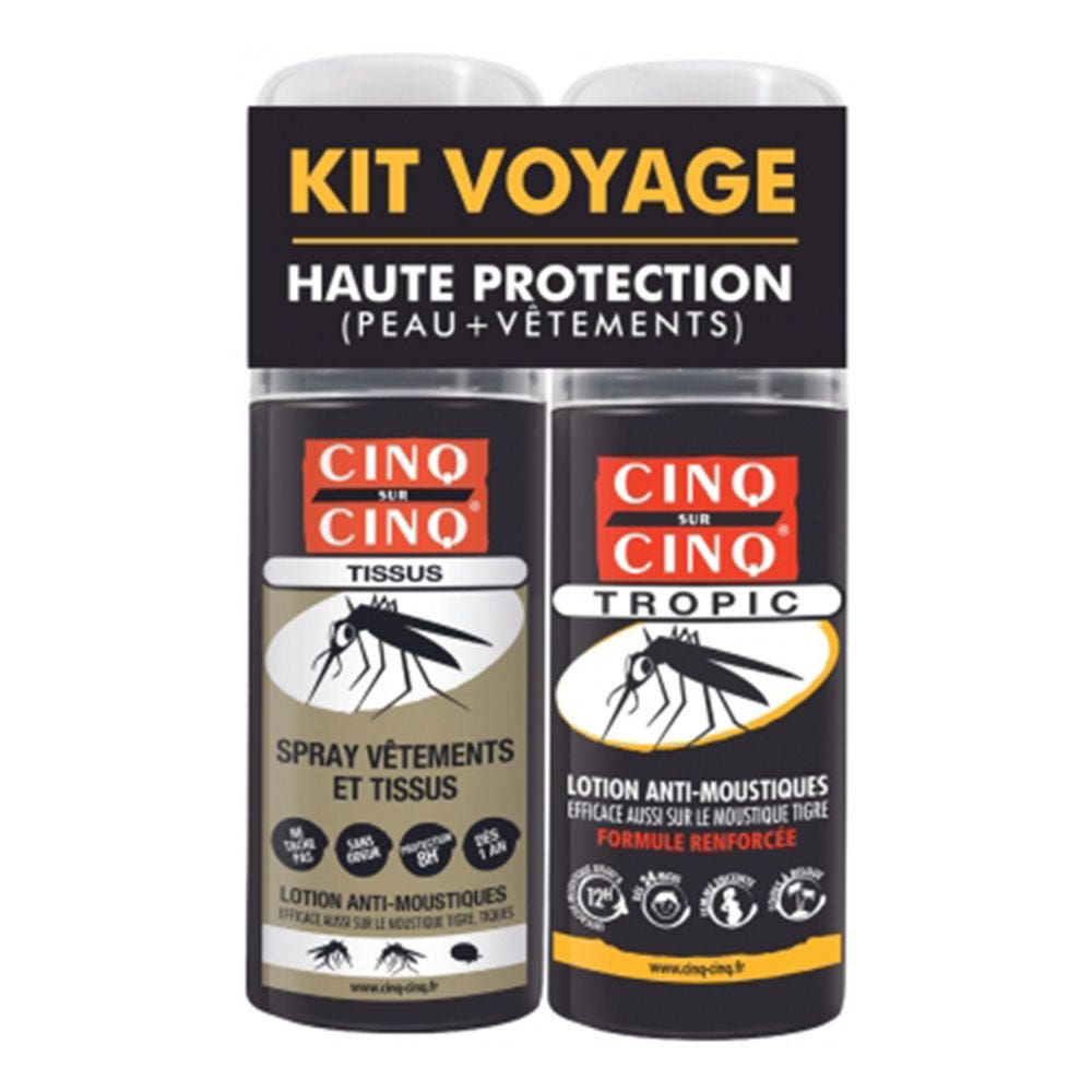 Cinq Sur Cinq Kit de viaje antimosquitos alta protección spray para ropa y loción a partir de 24 meses 100ml