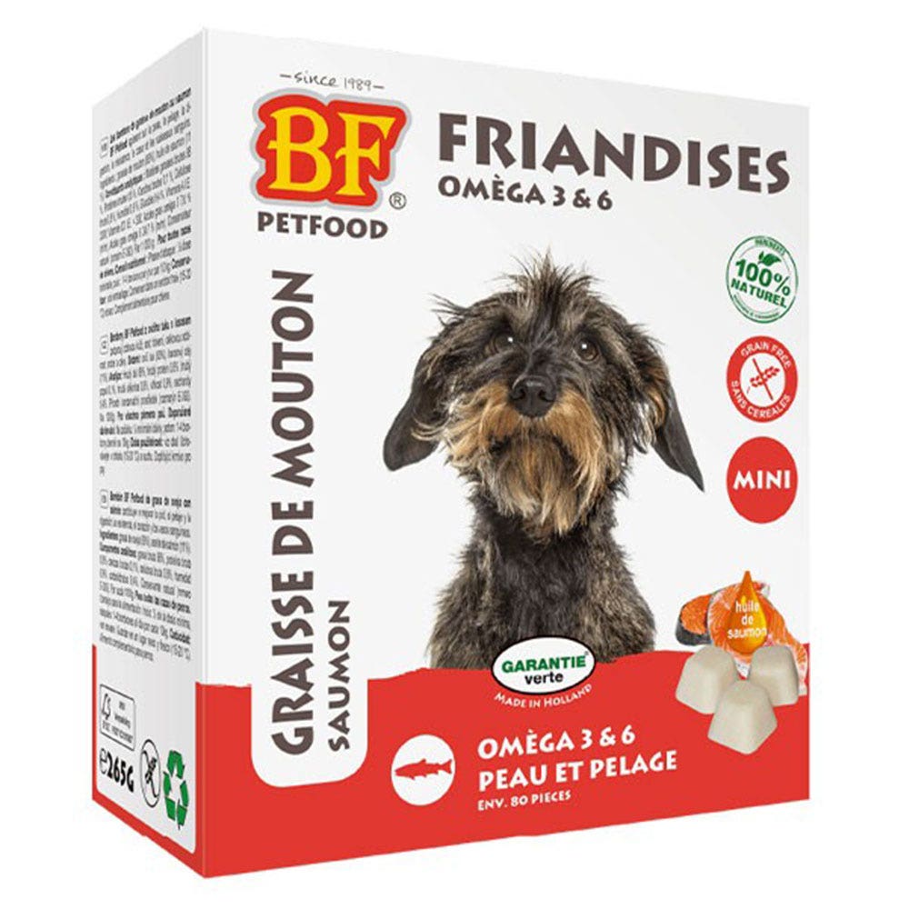Biofood BF Petfood Snacks Omega 3 y 6 Snack para perro piel y pelaje grasa de cordero y salmón 80 unidades