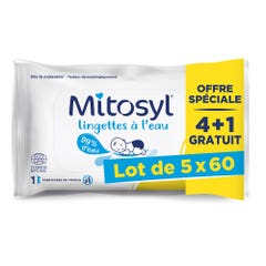 Mitosyl Toallitas de agua, Oferta especial 4 + 1 gratis Paquete de 5x60