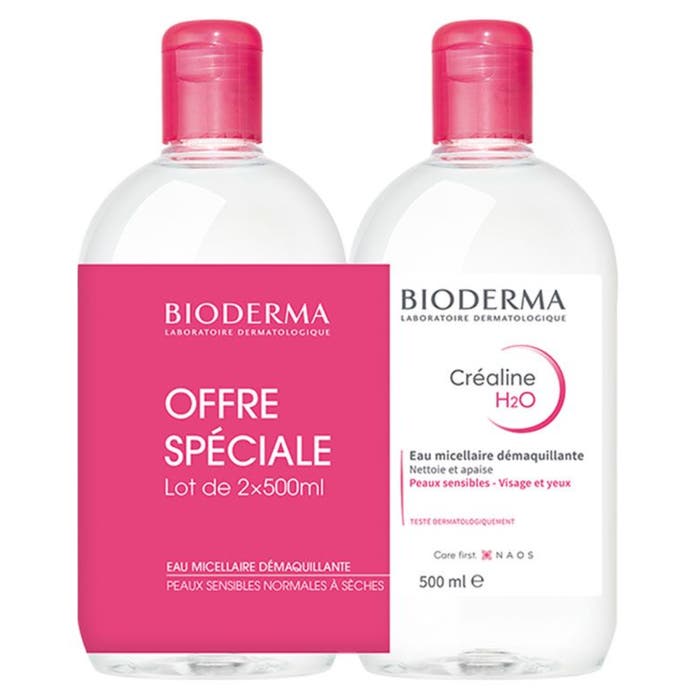 Bioderma Crealine Solucion Micelar Desmaquillante H2O H2O Sans parfum 2x500ml